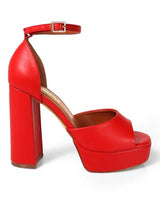 Platform Bliss Chunky Heels-Red - women's dressy heels for date night