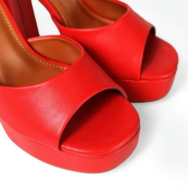 Platform Bliss Chunky Heels-Red - elegant heels for going out and events