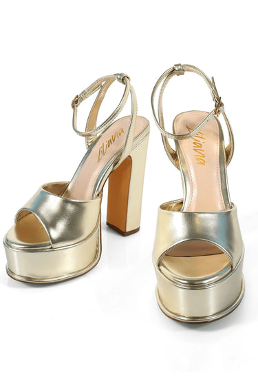 Platform Josy 6 Chunky Heels (Gold) for women - stylish heels by Palazzo Couture