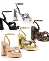 Platform Olina Tamara Cross & Bow Heels -Silver - trendy women's heels for every occasion