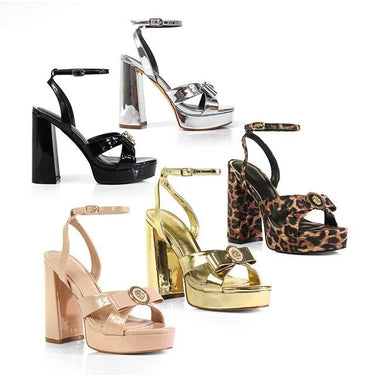 Platform Olina Tamara Cross & Bow Heels -Silver - trendy women's heels for every occasion
