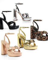 Platform Olina Tamara Cross & Bow Heels - Silver - Palazzo Couture Online