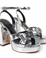 Platform Olina Tamara Cross & Bow Heels - Silver - Palazzo Couture Online