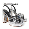 Platform Olina Tamara Cross & Bow Heels - Silver - Palazzo Couture Online