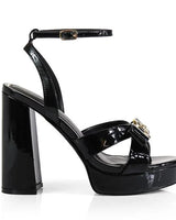 Platform Olina Tamara Cross & Bow Heels -Black - elegant heels for going out and events
