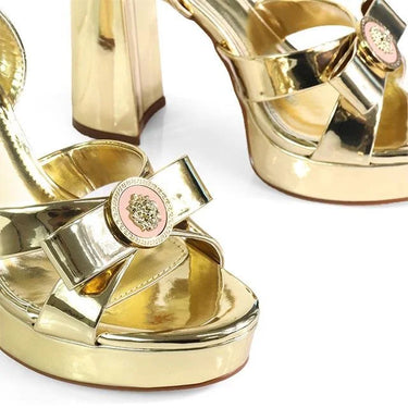 Platform Olina Tamara Cross & Bow Heels -Gold - elegant heels for going out and events