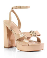 Platform Olina Tamara Cross & Bow Heels -Nude - elegant heels for going out and events