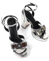 Platform Olina Tamara Cross & Bow Heels -Silver - elegant heels for going out and events