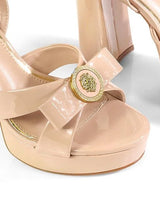 Platform Olina Tamara Cross & Bow Heels -Nude - women's statement party shoes