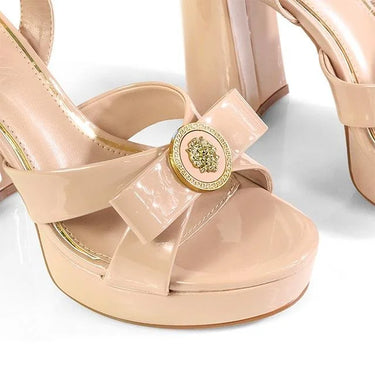 Platform Olina Tamara Cross & Bow Heels -Nude - women's statement party shoes
