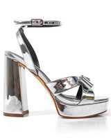 Platform Olina Tamara Cross & Bow Heels -Silver - women's statement party shoes
