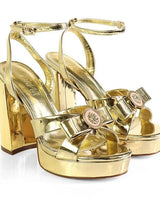 Platform Olina Tamara Cross & Bow Heels -Gold - women's statement party shoes