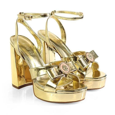 Platform Olina Tamara Cross & Bow Heels -Gold - women's statement party shoes