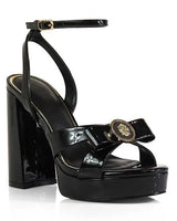 Platform Olina Tamara Cross & Bow Heels -Black for women - stylish heels by Palazzo Couture
