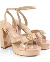 Platform Olina Tamara Cross & Bow Heels -Nude for women - stylish heels by Palazzo Couture