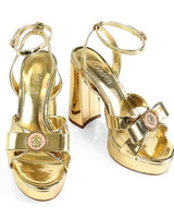 Platform Olina Tamara Cross & Bow Heels -Gold for women - stylish heels by Palazzo Couture