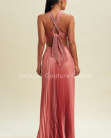 Pleated Cross Over Maxi Dress (Rose) - Palazzo Couture Online