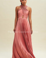 Pleated Cross Over Maxi Dress (Rose) - Palazzo Couture Online