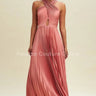Pleated Cross Over Maxi Dress (Rose) front view showing full-length maxi silhouette