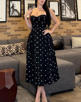 Polka Dot Tea Midi Dress - Black - Palazzo Couture Online
