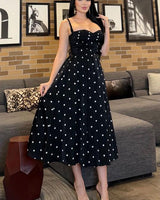 Polka Dot Tea Midi Dress - Black - Palazzo Couture Online
