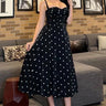 Polka Dot Tea Midi Dress - Black front view showing full midi length silhouette