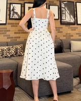 Polka Dot Tea Midi Dress - Ivory - Palazzo Couture Online