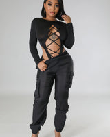 Poolside Days Sheer Cargo Pants – Black High-Waisted Organza Style - view 2