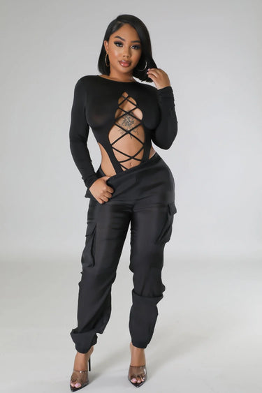 Poolside Days Sheer Cargo Pants – Black High-Waisted Organza Style - view 2