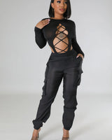 Poolside Days Sheer Cargo Pants – Black High-Waisted Organza Style - view 3