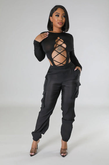 Poolside Days Sheer Cargo Pants – Black High-Waisted Organza Style - view 3