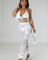 Poolside Days Sheer Cargo Pants – White High-Waisted Organza Style - view 2