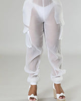Poolside Days Sheer Cargo Pants – White High-Waisted Organza Style - view 5