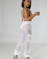 Poolside Days Sheer Cargo Pants – White High-Waisted Organza Style - view 6