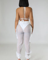 Poolside Days Sheer Cargo Pants – White High-Waisted Organza Style - view 7