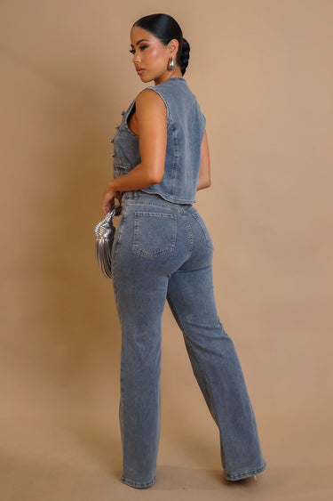 Power Play Pant Set – Denim - Palazzo Couture Online