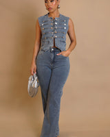 Power Play Pant Set – Denim - Palazzo Couture Online