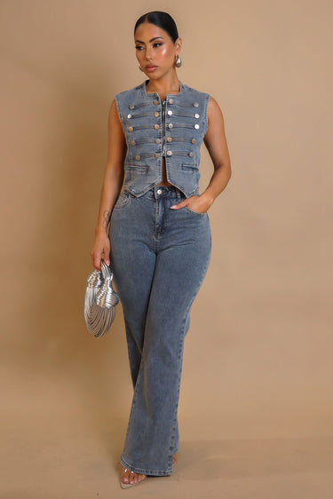 Power Play Pant Set – Denim - Palazzo Couture Online