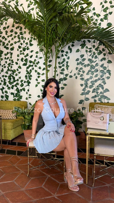 Power Play Pleated Skirt Set (Blue) - Palazzo Couture Online