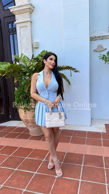 Power Play Pleated Skirt Set (Blue) - Palazzo Couture Online