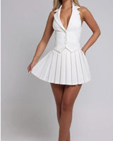Power Play Pleated Skirt Set White - Palazzo Couture Online