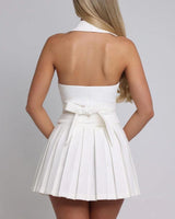 Power Play Pleated Skirt Set White - Palazzo Couture Online