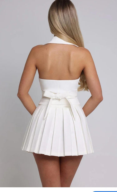 Power Play Pleated Skirt Set White - Palazzo Couture Online