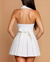 Power Play Pleated Skirt Set White - Palazzo Couture Online