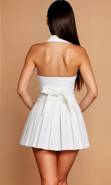Power Play Pleated Skirt Set White - Palazzo Couture Online