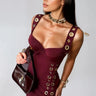 Power Rivet Cutout Midi Dress- Burgundy front view showing full midi length silhouette