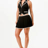Preppy Pleats Vest Skirt Set - Black close up of matching top design and fabric