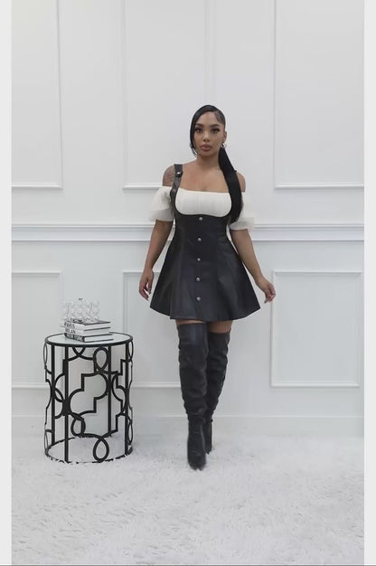 Faux Leather Renaissance Mini Dress