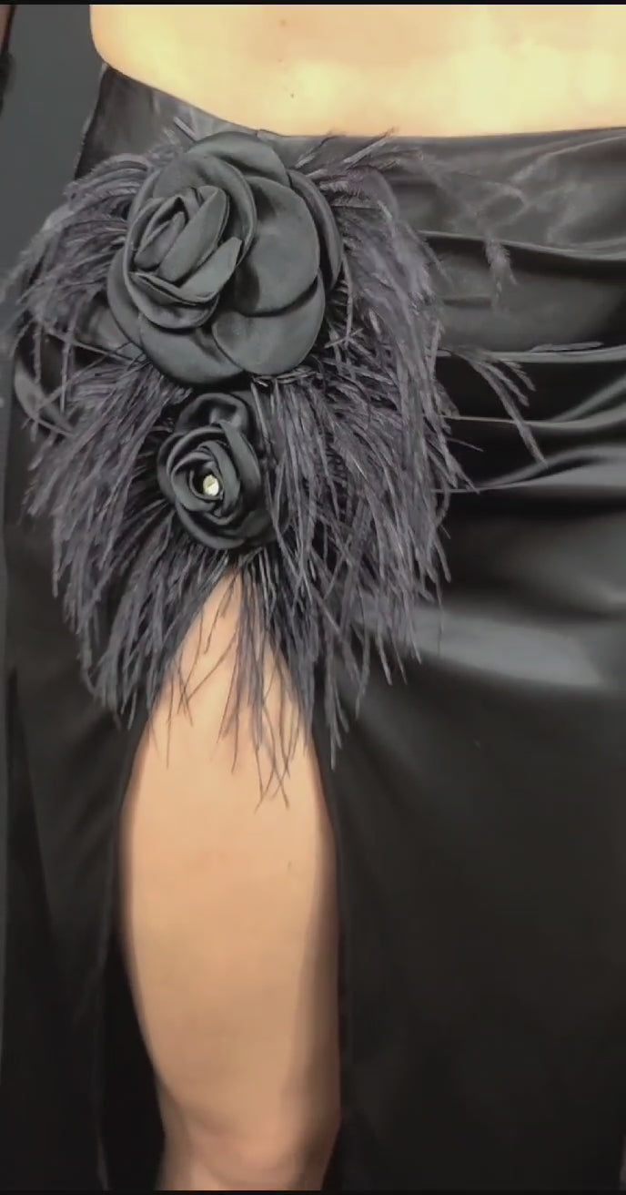 Video of Elegant Floral Appliqué Skirt and Top Set Black