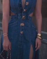 maxi denim dress women